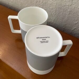 Tiffany Mug Cup Color Block Bone China Gray White Pair Set (Rare)